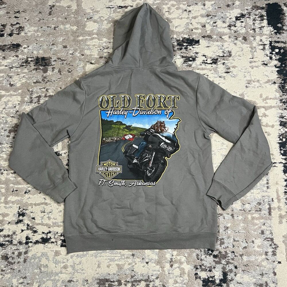 Harley-Davidson Old Fort Ft Smith Arkansas Graphic Hoodie Sweatshirt Sz M Biker